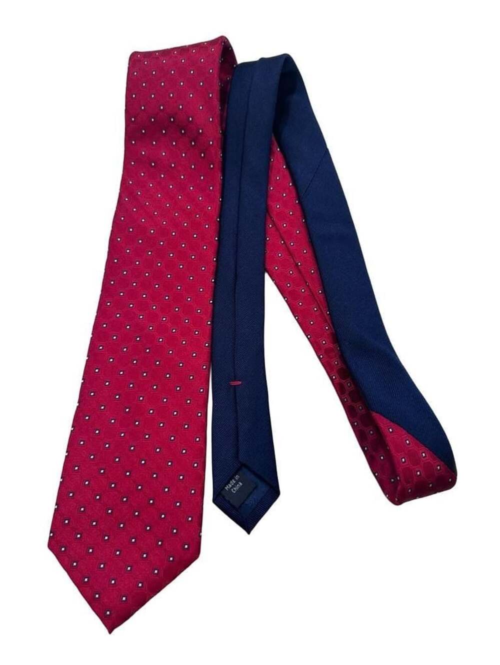 Tommy Hilfiger Silk Necktie Red Geometric Pattern 3” Width
